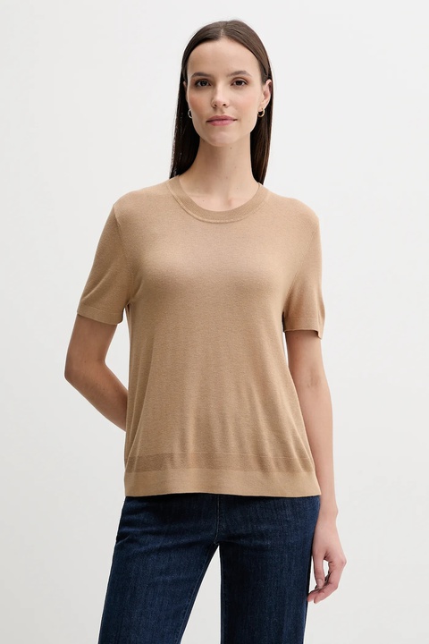 United Colors of Benetton t-shirt z jedwabiem damskie kolor beżowy 1ZRED10BK - zdjęcie produktu nr 1