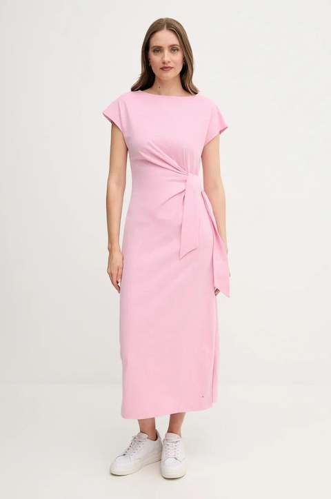 Tommy Hilfiger sukienka bawełniana kolor różowy maxi prosta WW0WW45159 - zdjęcie produktu nr 1