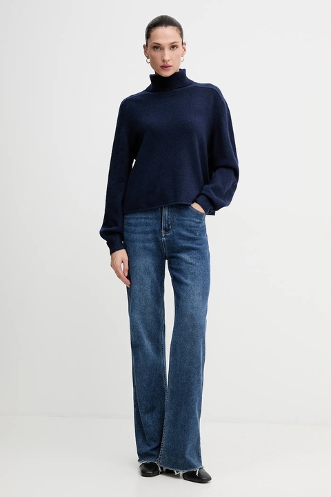 United Colors of Benetton sweter damski kolor granatowy lekki z golfem 11CZD204F - zdjęcie produktu nr 2