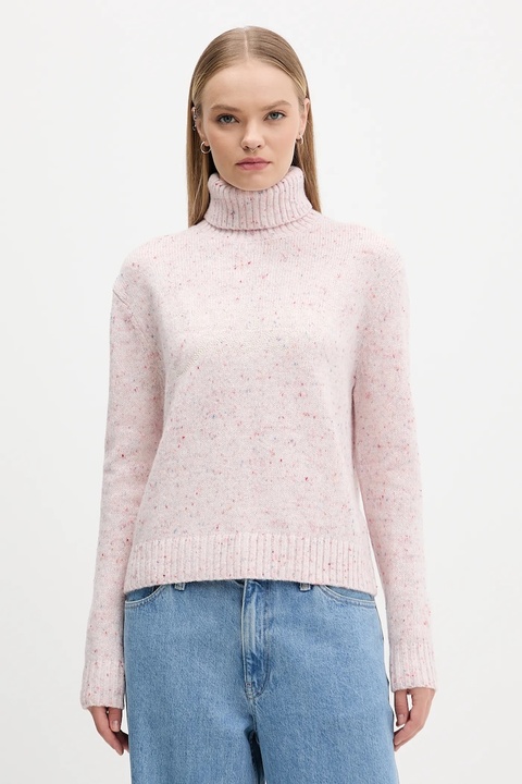 Tommy Jeans sweter z dodatkiem wełny damski kolor różowy z golfem DW0DW21687 - zdjęcie produktu nr 1