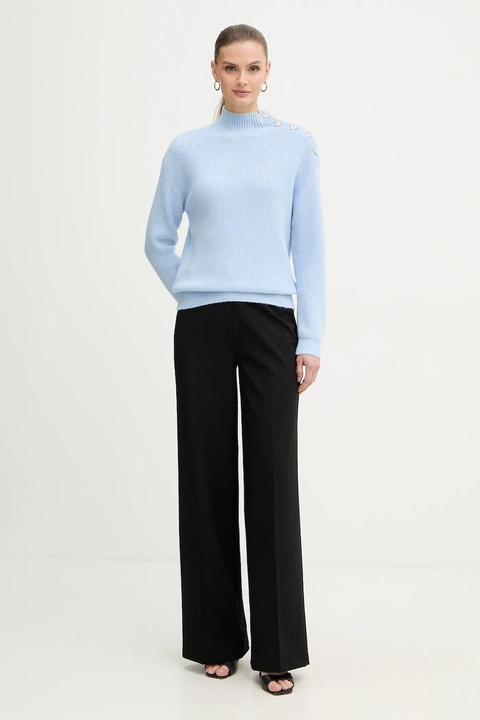 Morgan sweter z domieszką wełny MSTORI damski kolor niebieski z półgolfem MSTORI - zdjęcie produktu nr 1
