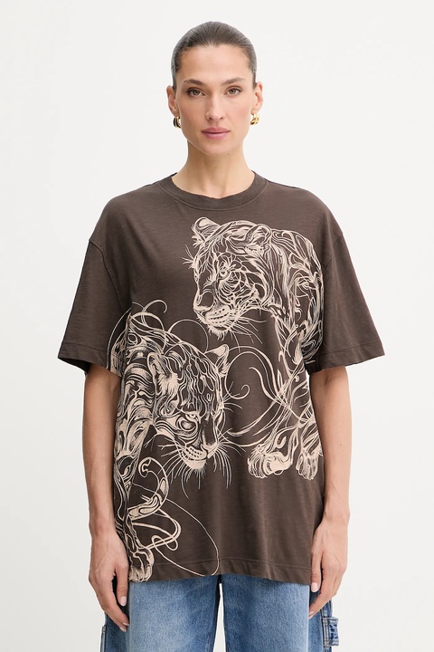 Guess t-shirt bawełniany damski kolor brązowy W5YI09 K6XN4 - zdjęcie produktu nr 1