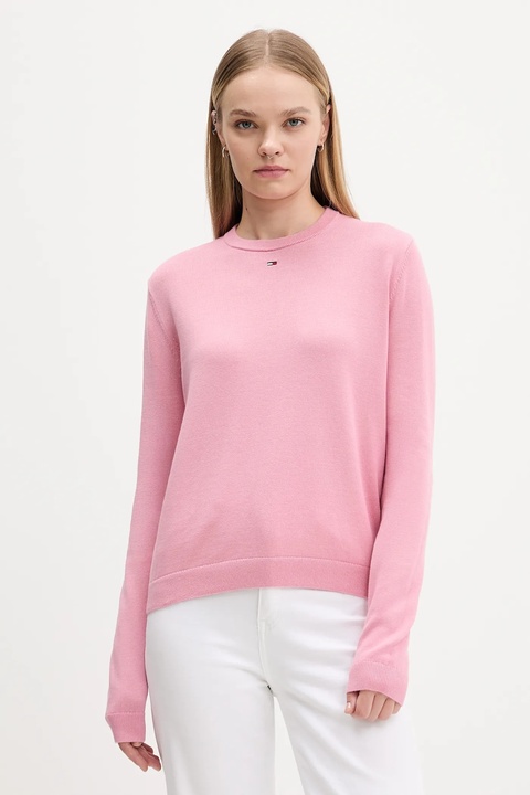 Tommy Jeans sweter bawełniany kolor różowy lekki DW0DW20159 - zdjęcie produktu nr 1