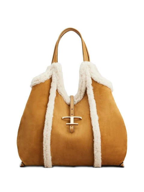 Tod's shearling-trimmed T-buckle shoulder bag - Brown - zdjęcie produktu nr 1