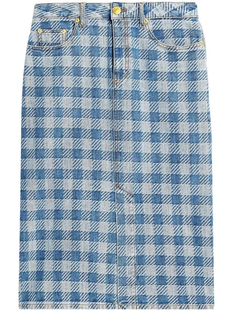 AMI Paris gingham denim pencil skirt - Blue - zdjęcie produktu nr 1