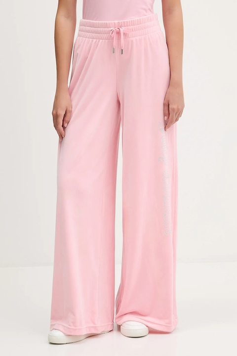 Juicy Couture spodnie dresowe welurowe damskie kolor różowy z aplikacją JCWBJ225309 - zdjęcie produktu nr 1