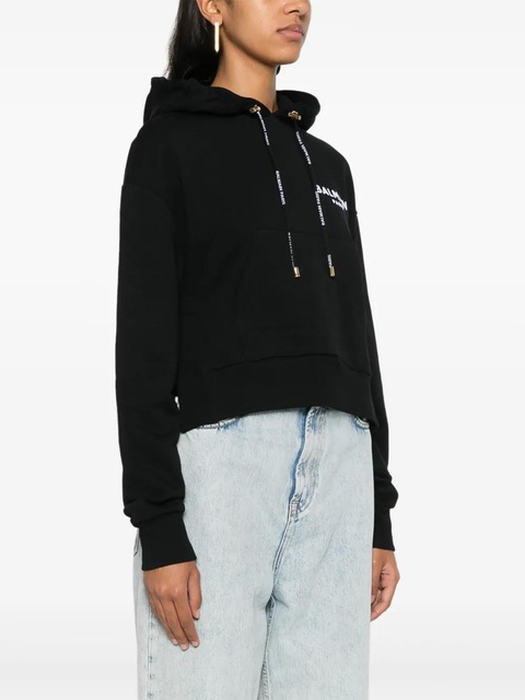 Balmain flocked-logo cotton hoodie - Black - zdjęcie produktu nr 2