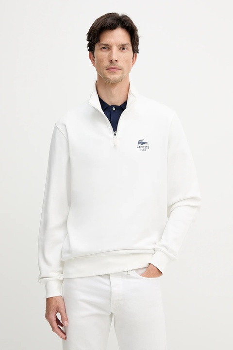 Lacoste bluza bawełniana kolor beżowy z nadrukiem SH2735 - zdjęcie produktu nr 2