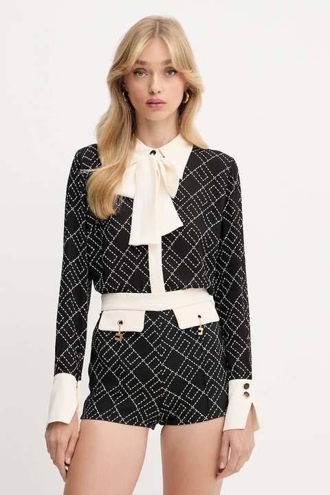 Elisabetta Franchi koszula damska kolor czarny regular z kołnierzykiem klasycznym CA10456E2 - zdjęcie produktu nr 1