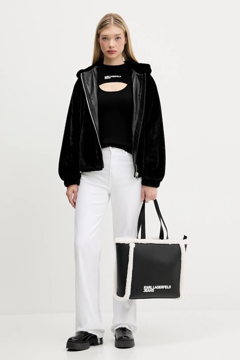 Karl Lagerfeld Jeans sweter damski kolor czarny lekki z półgolfem A4W18013 - zdjęcie produktu nr 2