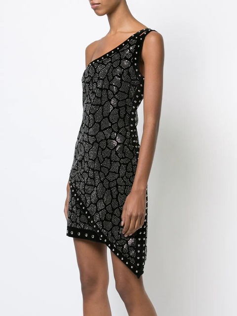 Balmain studded one-shoulder mini dress - Black - zdjęcie produktu nr 2