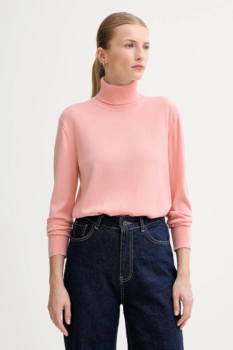 Calvin Klein sweter z dodatkiem wełny damski kolor różowy lekki z golfem LV044D371G - zdjęcie produktu nr 1