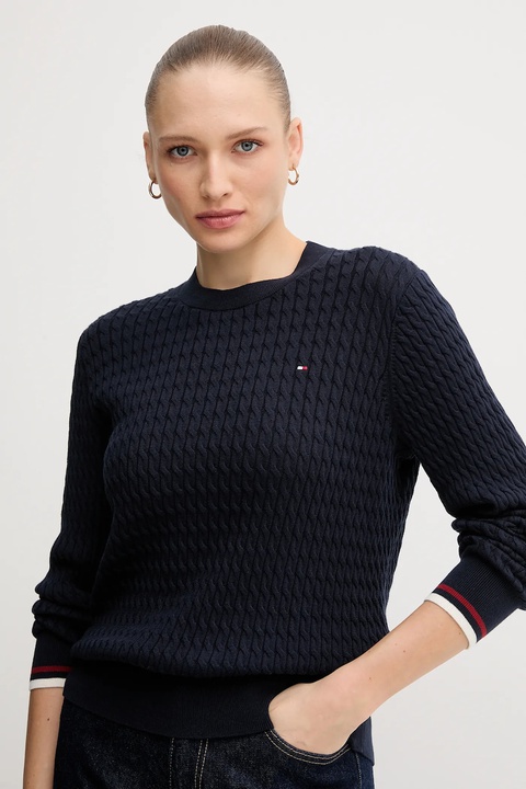 Tommy Hilfiger sweter bawełniany kolor granatowy lekki WW0WW44993 - zdjęcie produktu nr 2