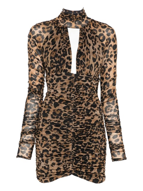 Blumarine leopard-print ruched mini dress - Brown - zdjęcie produktu nr 2