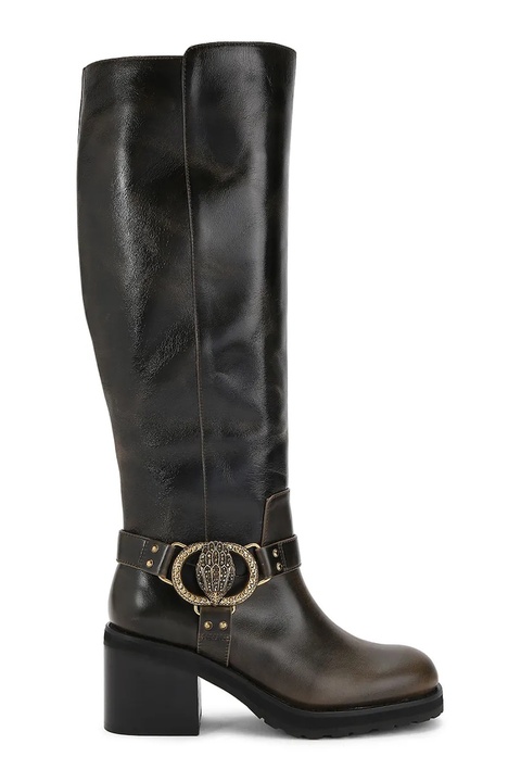 Kurt Geiger London kozaki skórzane Chelsea Mid Knee Biker damskie kolor brązowy na słupku 5028935189 - zdjęcie produktu nr 1