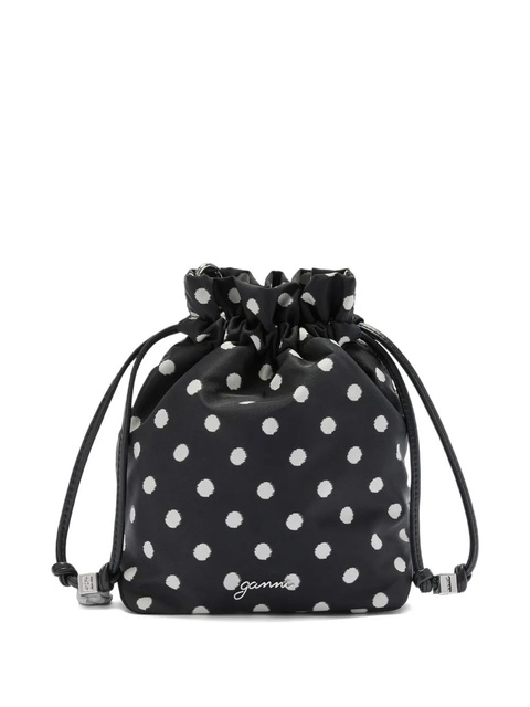 GANNI polka dot drawstring bucket bag - Black - zdjęcie produktu nr 2