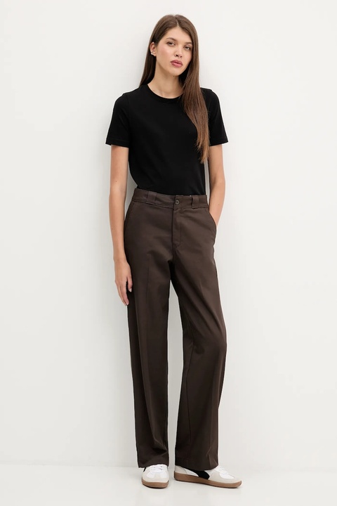 Dickies spodnie bawełniane damskie kolor brązowy szerokie high waist DK0A87PL - zdjęcie produktu nr 2