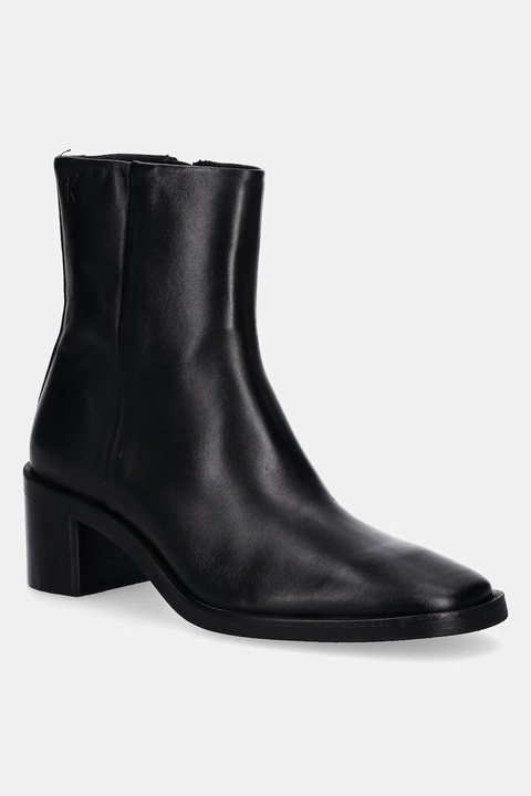 Calvin Klein botki skórzane BLOCK HEEL ZIP BOOT LTH damskie kolor czarny na słupku HW0HW02593 - zdjęcie produktu nr 1