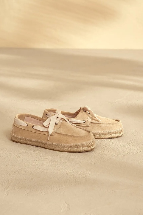 Manebi mokasyny zamszowe Hamptons Boat-Shoes Espadrilles damskie kolor beżowy na płaskim obcasie K 1.1 KW - zdjęcie produktu nr 1