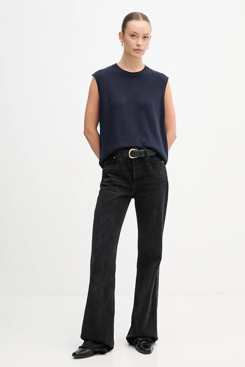 United Colors of Benetton kamizelka z dodatkiem wełny kolor granatowy lekki 126WD10BA - zdjęcie produktu nr 2