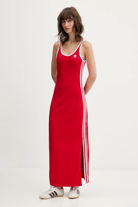 adidas Originals sukienka 3S TANK DRESS kolor czerwony maxi dopasowana JD4620 - zdjęcie produktu nr 1