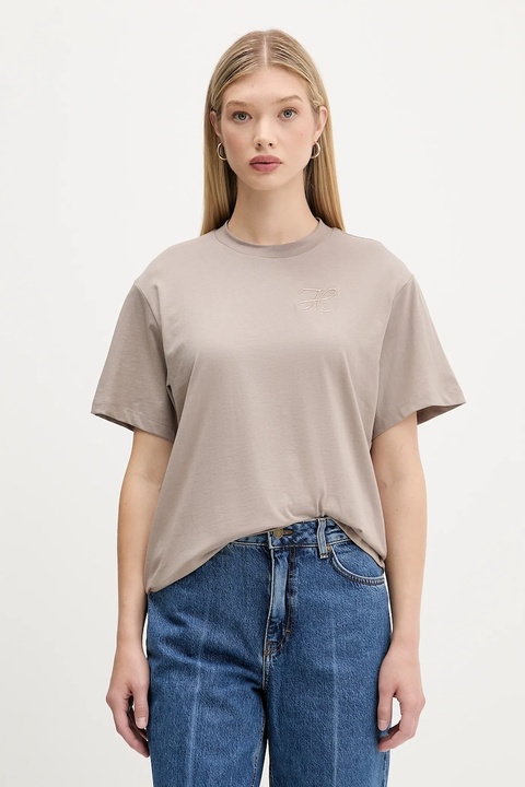 HUGO t-shirt bawełniany damski kolor beżowy 50550901 - zdjęcie produktu nr 1
