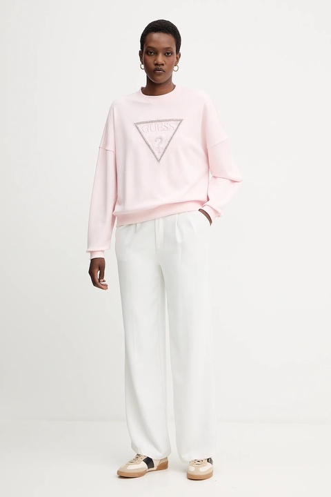 Guess bluza bawełniana RACHELE damska kolor różowy z aplikacją W5YQ04 KC8I0 - zdjęcie produktu nr 1