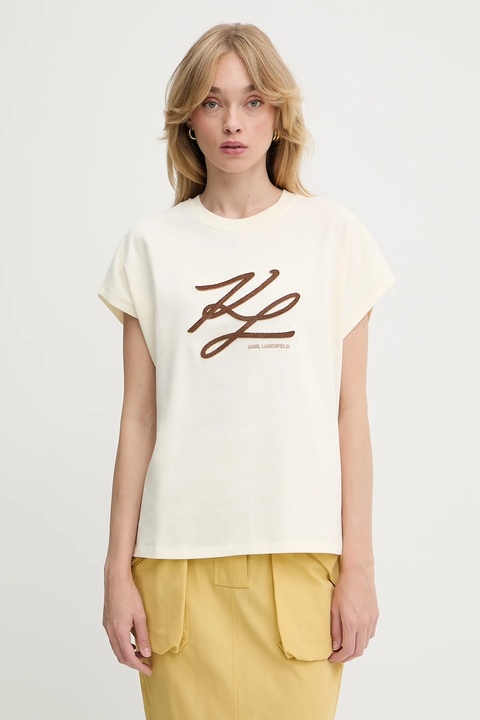 Karl Lagerfeld t-shirt bawełniany damski kolor beżowy A3W17014 - zdjęcie produktu nr 1