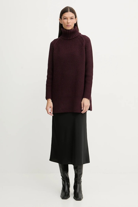 Marc O'Polo sweter damski kolor bordowy ciepły z golfem 5000007659 - zdjęcie produktu nr 2