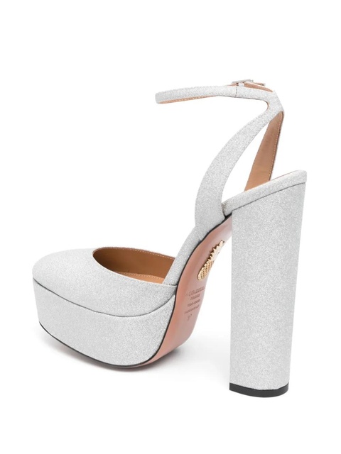 Aquazzura So High 140mm glitter leather pumps - Silver - zdjęcie produktu nr 2