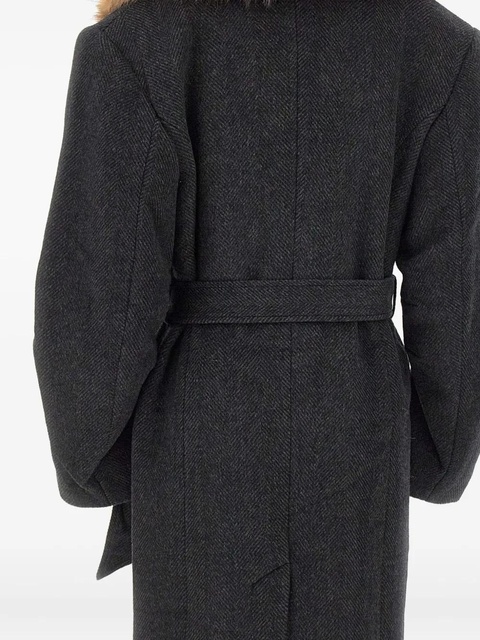 ROTATE BIRGER CHRISTENSEN herringbone faux-fur collar coat - Grey - zdjęcie produktu nr 2