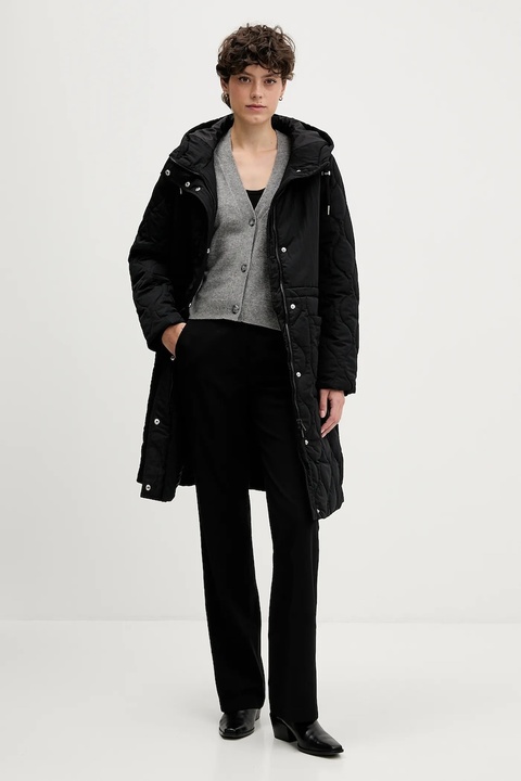 Sisley spodnie z domieszką wełny damskie kolor czarny proste high waist 41YPLF083 - zdjęcie produktu nr 2