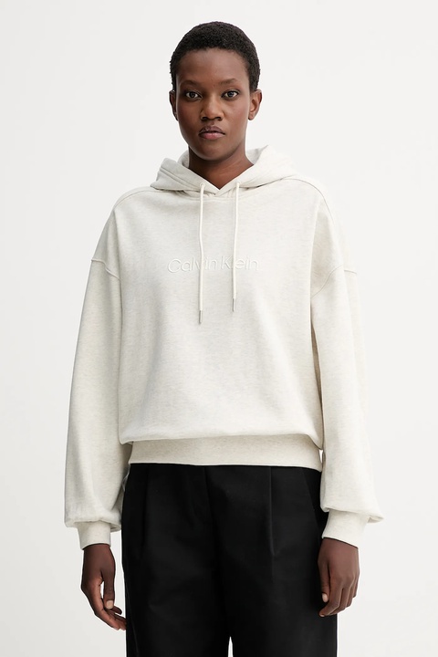 Calvin Klein bluza bawełniana damska kolor beżowy z kapturem z aplikacją LV044C210G - zdjęcie produktu nr 1