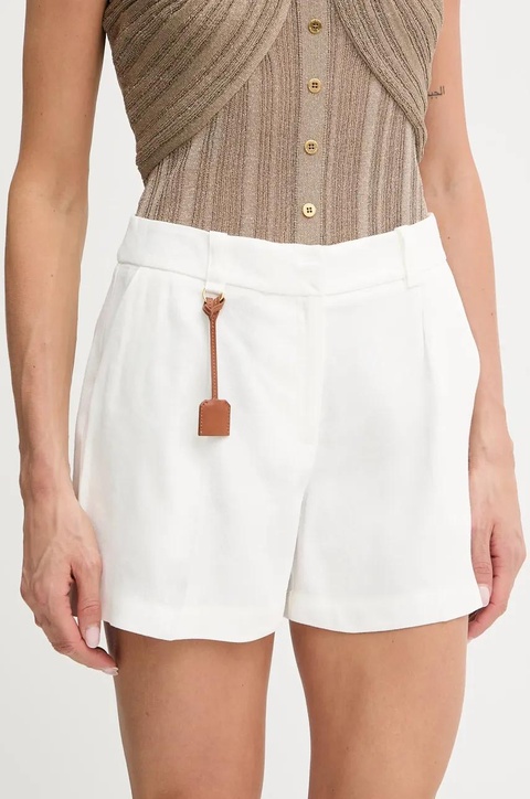 Elisabetta Franchi szorty lniane damskie kolor biały gładkie high waist SH01252E2 - zdjęcie produktu nr 1