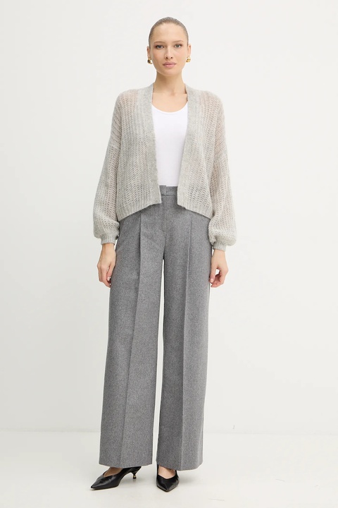 BOSS spodnie z wełną damskie kolor szary proste high waist 50548280 - zdjęcie produktu nr 2