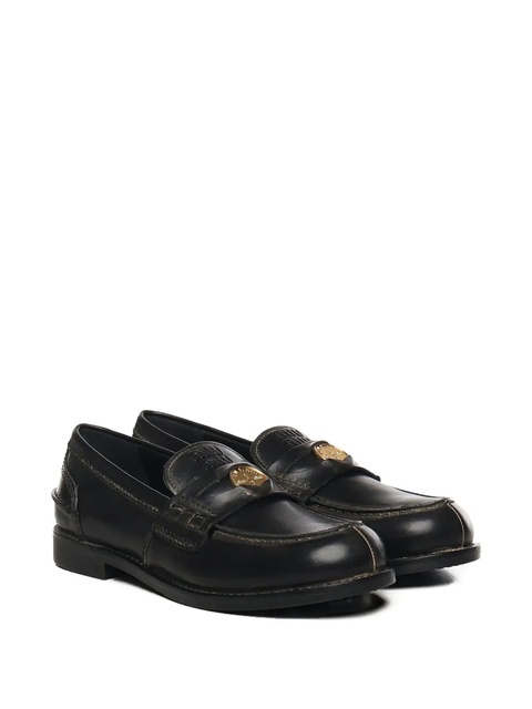 Miu Miu leather gold-tone emblem loafers - Black - zdjęcie produktu nr 1