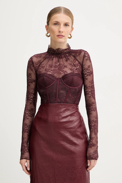 Retrofete body Valentina damskie kolor fioletowy z aplikacją FW24-10322 - zdjęcie produktu nr 1