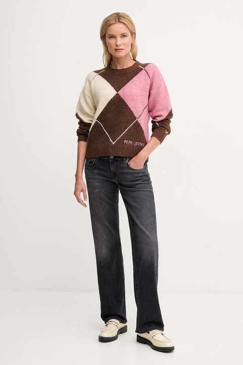 Pepe Jeans sweter z domieszką wełny damski kolor brązowy ciepły PL7000037 - zdjęcie produktu nr 2