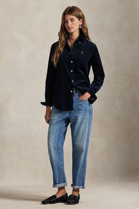 Polo Ralph Lauren koszula sztruksowa damska kolor granatowy regular z kołnierzykiem klasycznym 211971526 - zdjęcie produktu nr 2