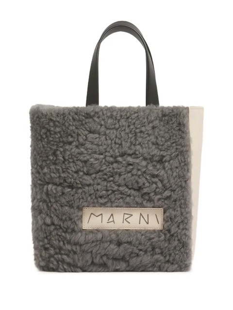 Marni shearling grained leather tote bag - Grey - zdjęcie produktu nr 1