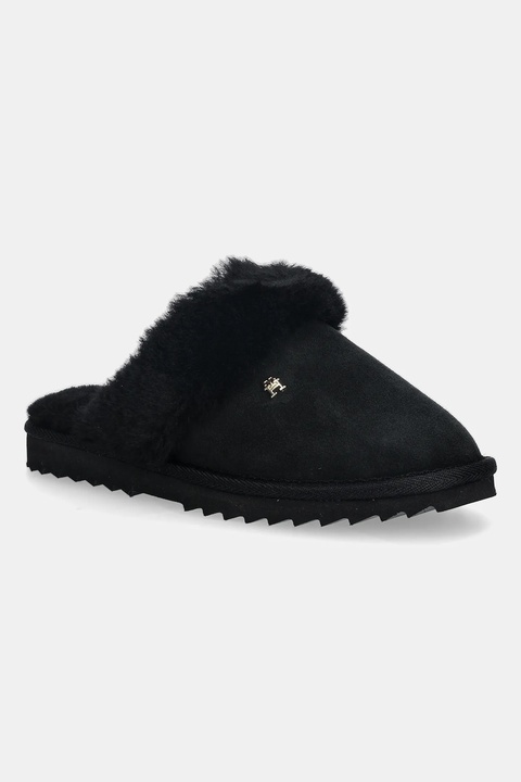 Tommy Hilfiger kapcie skórzane TH SHEARLING HOUSE SHOE kolor czarny FW0FW09063 - zdjęcie produktu nr 1