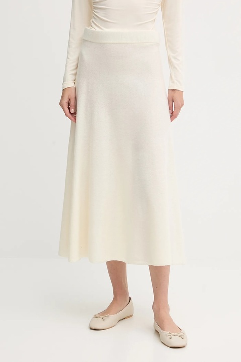 United Colors of Benetton spódnica z dodatkiem wełny kolor beżowy midi rozkloszowana 1444D002B - zdjęcie produktu nr 1