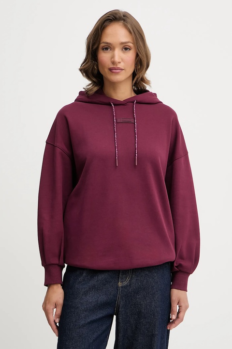 Armani Exchange bluza bawełniana damska kolor bordowy z kapturem gładka XW000748 AF16114 - zdjęcie produktu nr 1
