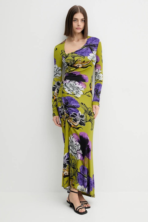 Desigual sukienka NECKLINE LA kolor zielony maxi dopasowana 25WWVK37 - zdjęcie produktu nr 2