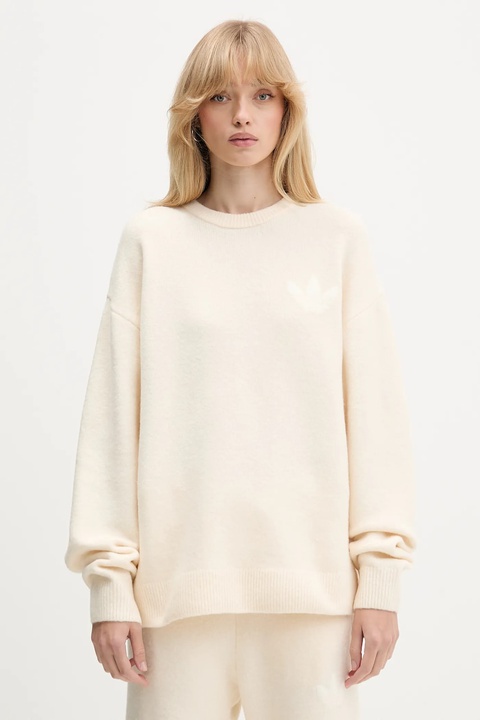 adidas Originals sweter z domieszką wełny Knitted Sweater damski kolor beżowy KF2339 - zdjęcie produktu nr 1