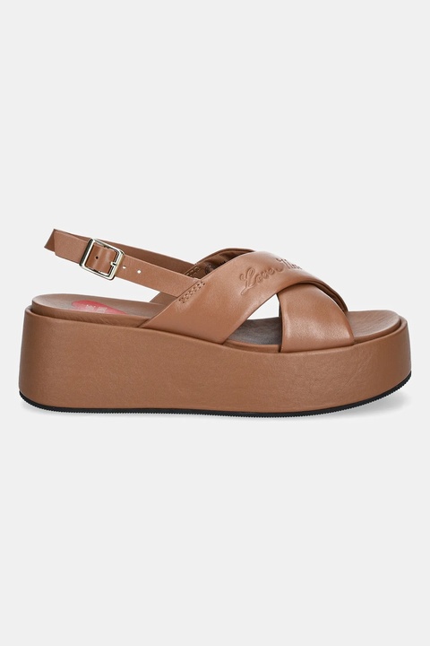 Love Moschino sandały skórzane damskie kolor brązowy na platformie JA16187I0MIA0201 - zdjęcie produktu nr 1