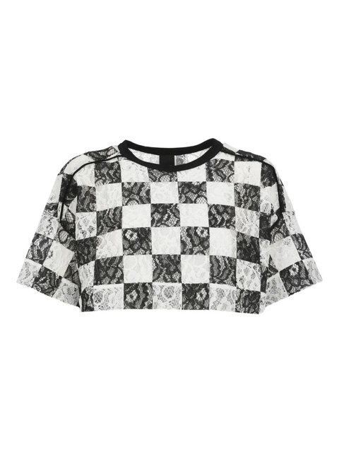 PINKO check-print cropped T-shirt - White - zdjęcie produktu nr 1