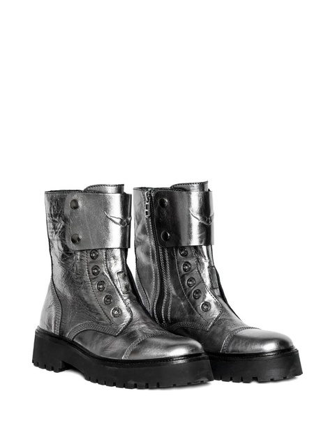 Zadig&Voltaire Joe Fast metallic-effect leather combat boots - Grey - zdjęcie produktu nr 1