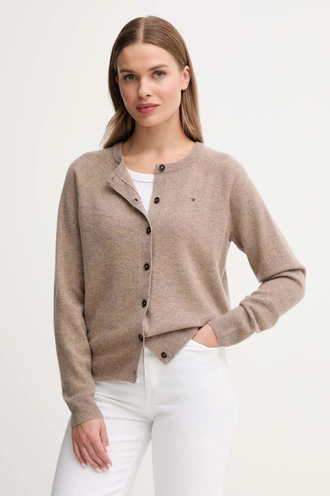 Tommy Hilfiger kardigan wełniany damski kolor brązowy lekki WW0WW47469 - zdjęcie produktu nr 2