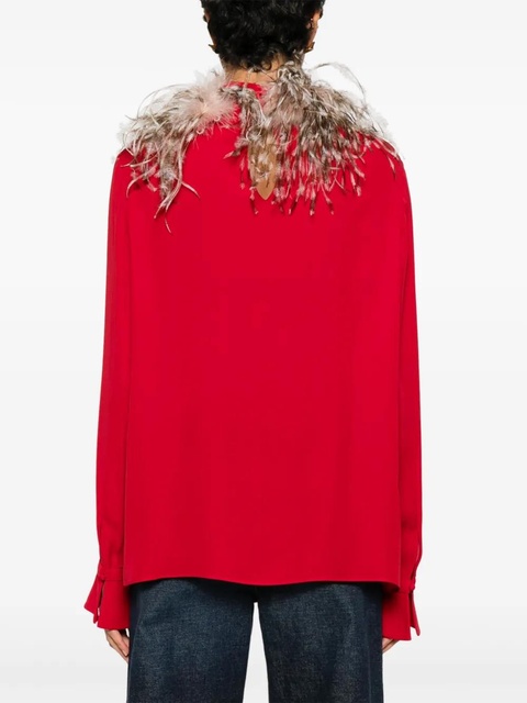 Valentino Garavani feather-trim blouse - Red - zdjęcie produktu nr 1
